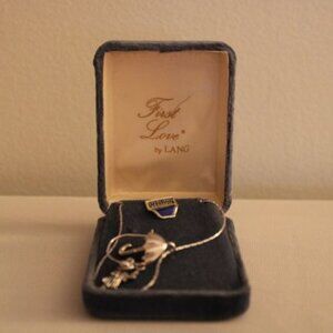Vintage First Love by Lang Sterling Vermeil Necklace Umbrella & Child